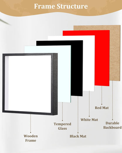 Shadow Box Frame 8x10 - 3 Pack Wood Deep Shadowbox with Glass Shadow Boxes Display Cases Suitable for Photos, Dried Flowers, Handicrafts Picture Frames for Wall (Black)