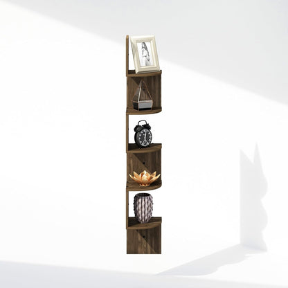 Furinno Rossi 5-Tier Wall Mount Floating Radial Corner Shelf, White