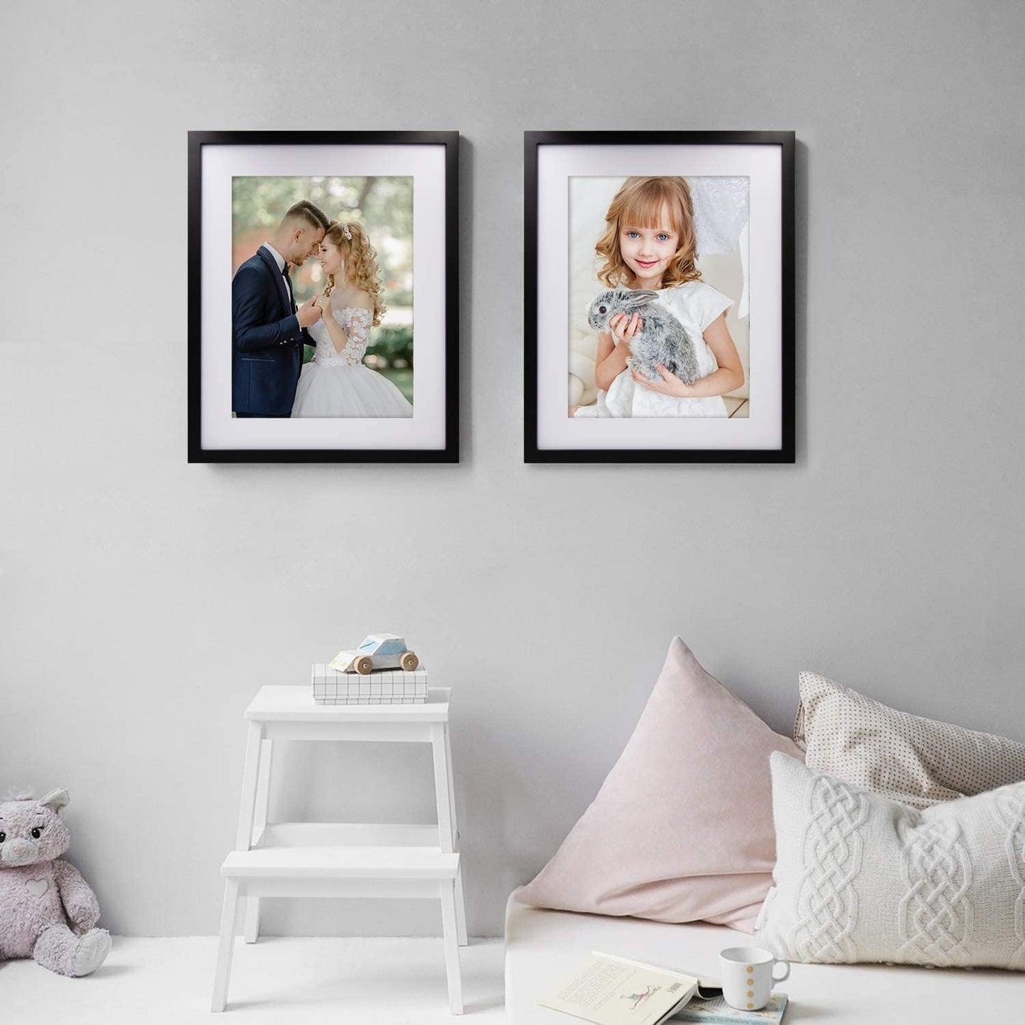 Egofine 12x16 Picture Frame Black, Covered by Plexiglass Made of Solid Wood, Display Pictures 9x12 and 11x14 with Mat or 12x16 Without Mat, for Wall Mounting Photo Frame - Colors B