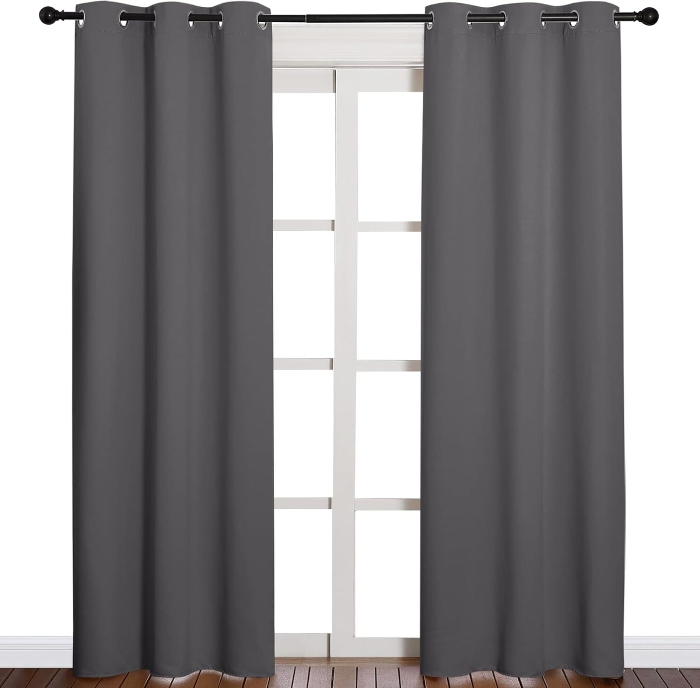 NICETOWN Halloween Pitch Black Solid Thermal Insulated Grommet Blackout Curtains/Drapes for Bedroom Window (2 Panels, 42 inches Wide by 63 inches Long, Black) - Colors E