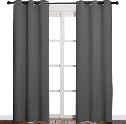 NICETOWN Halloween Pitch Black Solid Thermal Insulated Grommet Blackout Curtains/Drapes for Bedroom Window (2 Panels, 42 inches Wide by 63 inches Long, Black) - Colors E