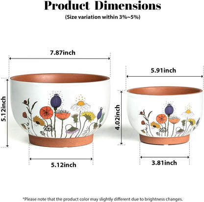 YBX 8 Inch + 6 Inch Ceramic Plant Pots, Succulent Flower Pots with Drainage Holes, Terracotta Planters for Indoor Plants, White&Terracotta (Garden)