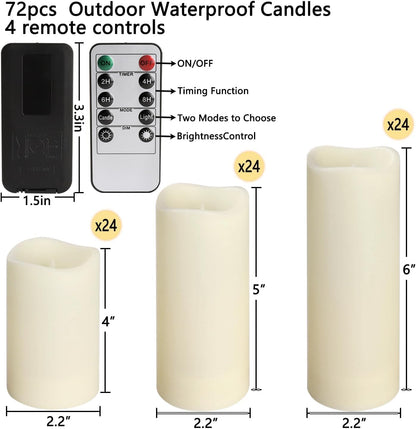 Enpornk Set of 24 Flameless Led Battery Opeated (D2.2'' x H4''5''6'') Waterproof Outdoor Indoor Candles with 10-Key Remotes and Cycling 24 Hours Timer