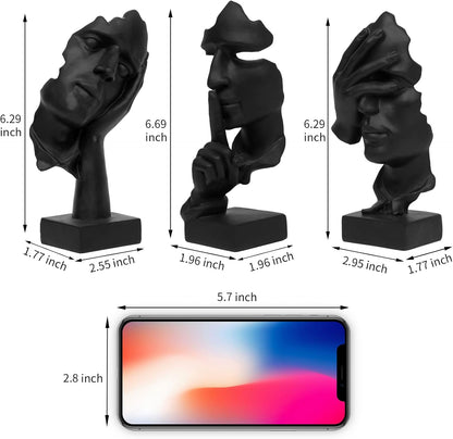 3 Pcs Thinker Statue,Modern Home Resin Sculptures,Collectible Figurines for Home Office Bookshelf Desktop Decor(Black)