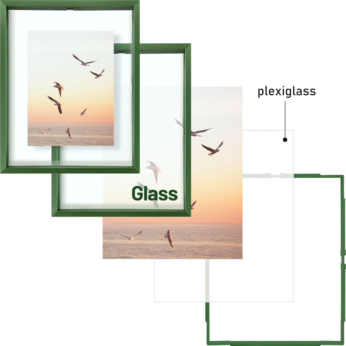 Frametory, Floating Picture Frame 12x16 - Black Aluminum Metal Photo Frame - Real Glass of Front - for Wall Mount Display