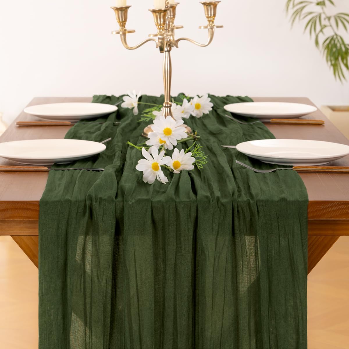 Socomi 3pcs Sage Green Cheesecloth Table Runner Summer Boho Rustic Gauze 120 inch 10FT Cheese Cloth Sheer Runner for Wedding Party Baby Shower Home Decor Holiday Decorations