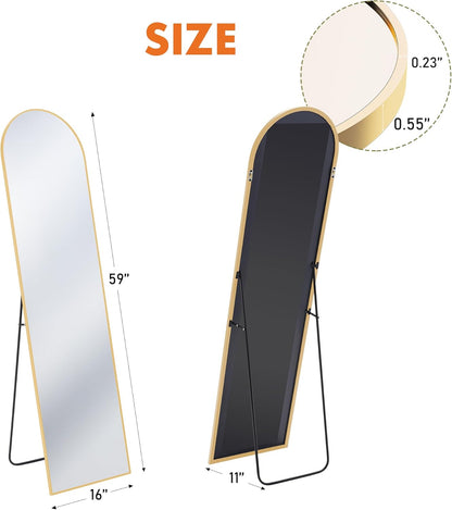 OLIXIS Black Arched Full Length Mirror 60"x16" for Bedroom, Full Body Mirror with Stand, Hanging or Leaning for Wall, Aluminum Alloy Thin Frame Floor Standing for Living Room