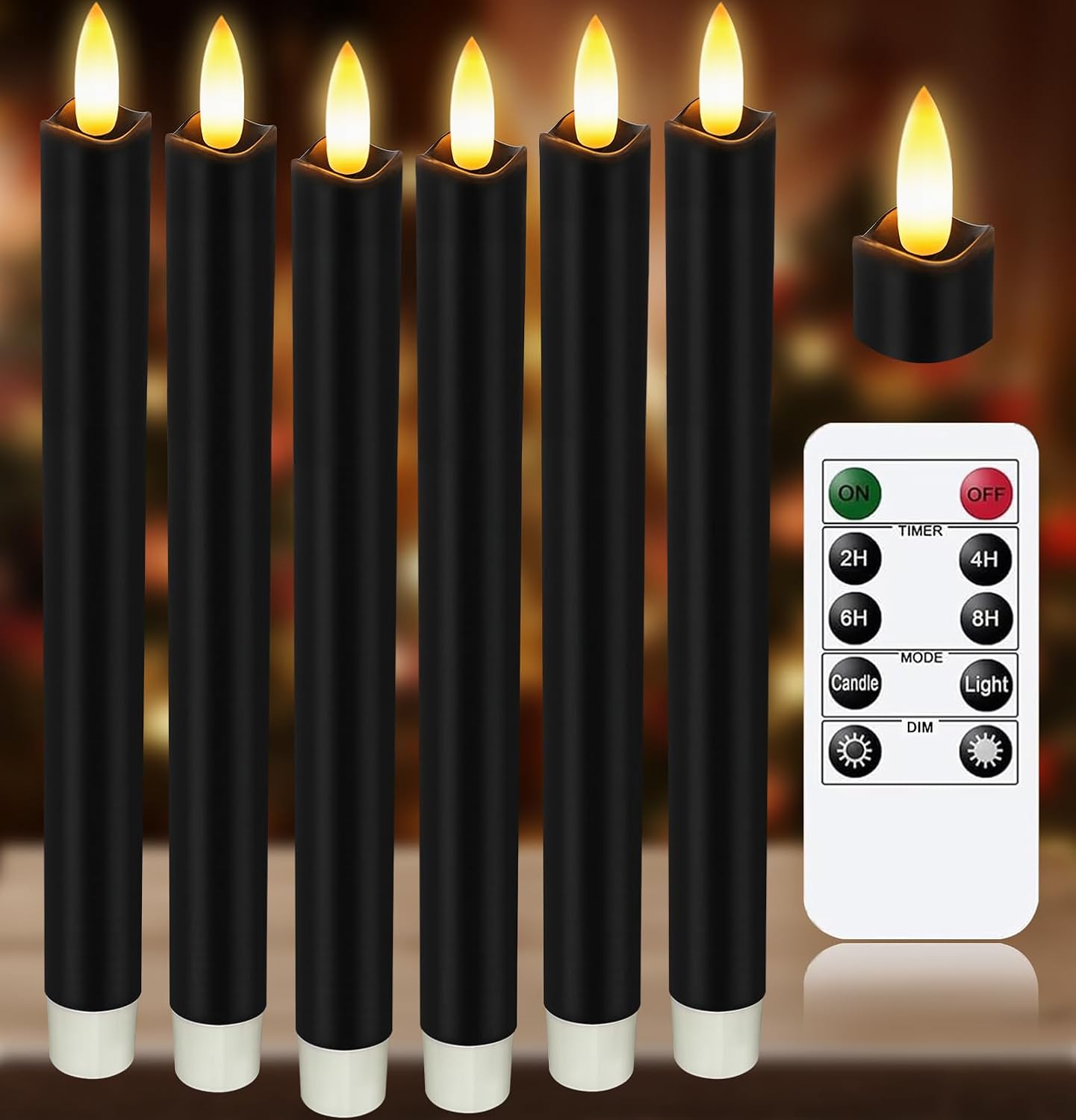 KSWING Upgraded Real Wax Short LED Flameless Taper Candles with Remote, 6 PCS White Candlesticks Battery Operated 3D Flickering - 6" Realistic Fake Candle Sticks for Home/Wedding/Fireplace Xmas Decor