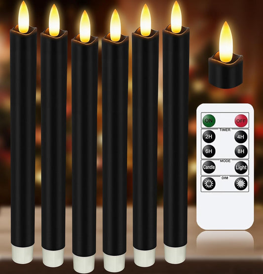 KSWING Upgraded Real Wax Short LED Flameless Taper Candles with Remote, 6 PCS White Candlesticks Battery Operated 3D Flickering - 6" Realistic Fake Candle Sticks for Home/Wedding/Fireplace Xmas Decor