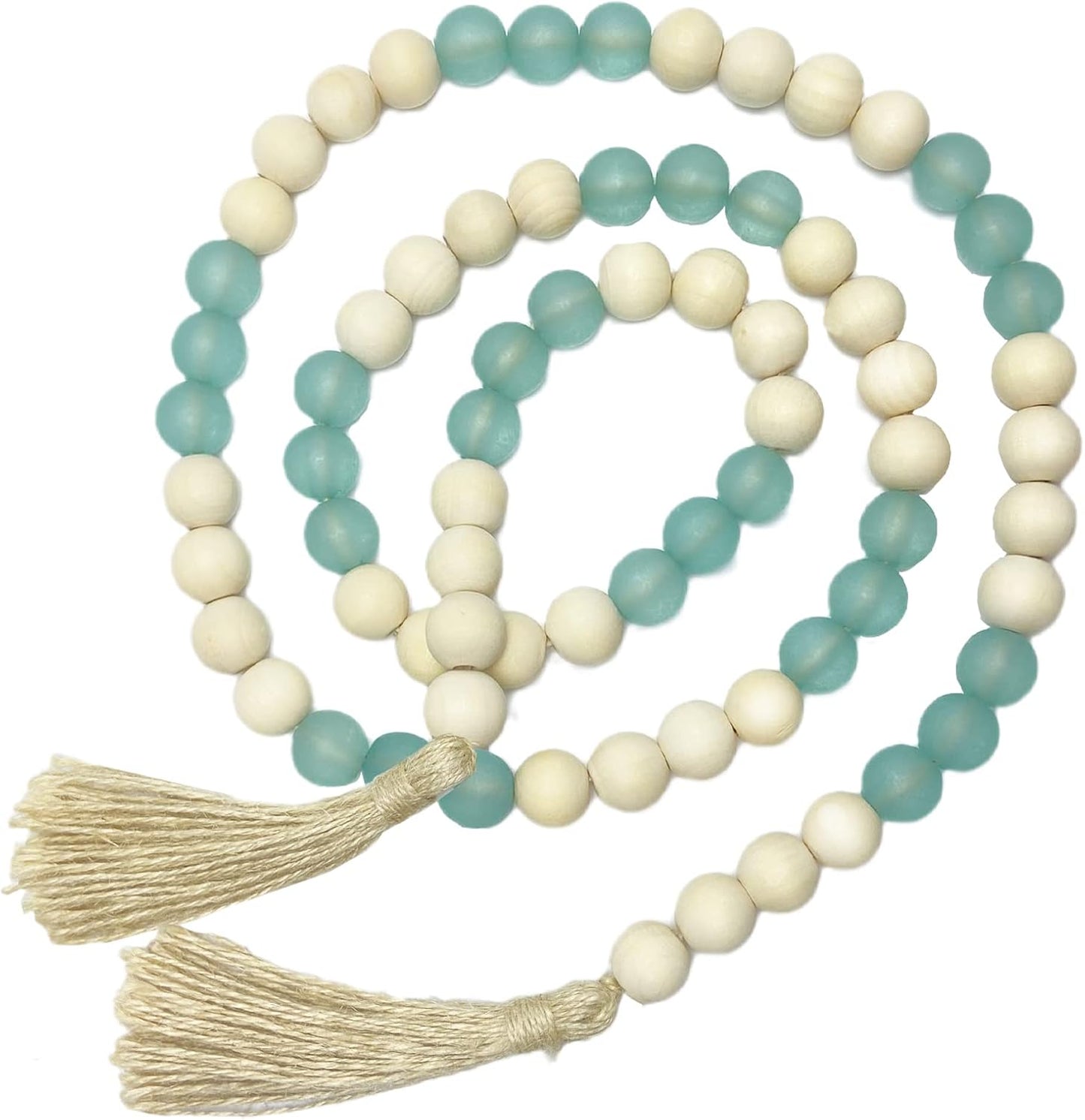 OMISHE Wood Bead Garland with Tassels 61 Inches, Boho Decorative Beads, Farmhouse Beads Garland for Home Tiered Tray Decor, Beige Gray