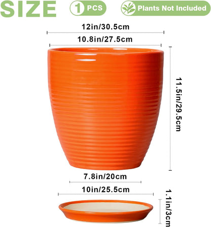 Ceramic Pots for Plants - 6 Inch Plant Pot with Drainage Hole and Saucer, Round Planters for Indoor Outdoor, Flower Pots, Modern Planter, Home Office Room Decor, Gifts for Plant Lovers, White