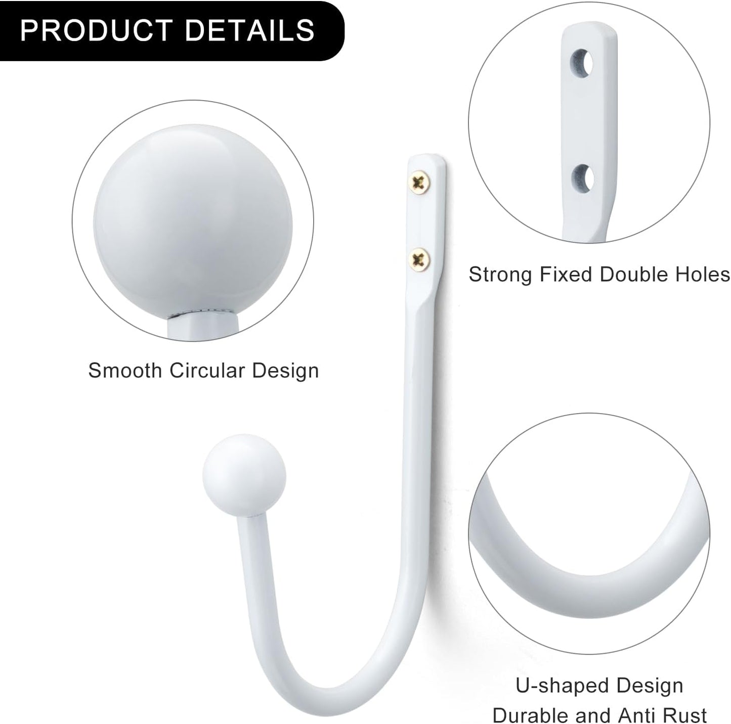 2 Pack Curtain Holdbacks - Silver, Decorative Drapery Wall Hooks with Hardware, Curtain Pull Back Hooks, Metal Curtain Tiebacks Wall Mounted, Window Side Holders for Drapes, Curtain Accessories