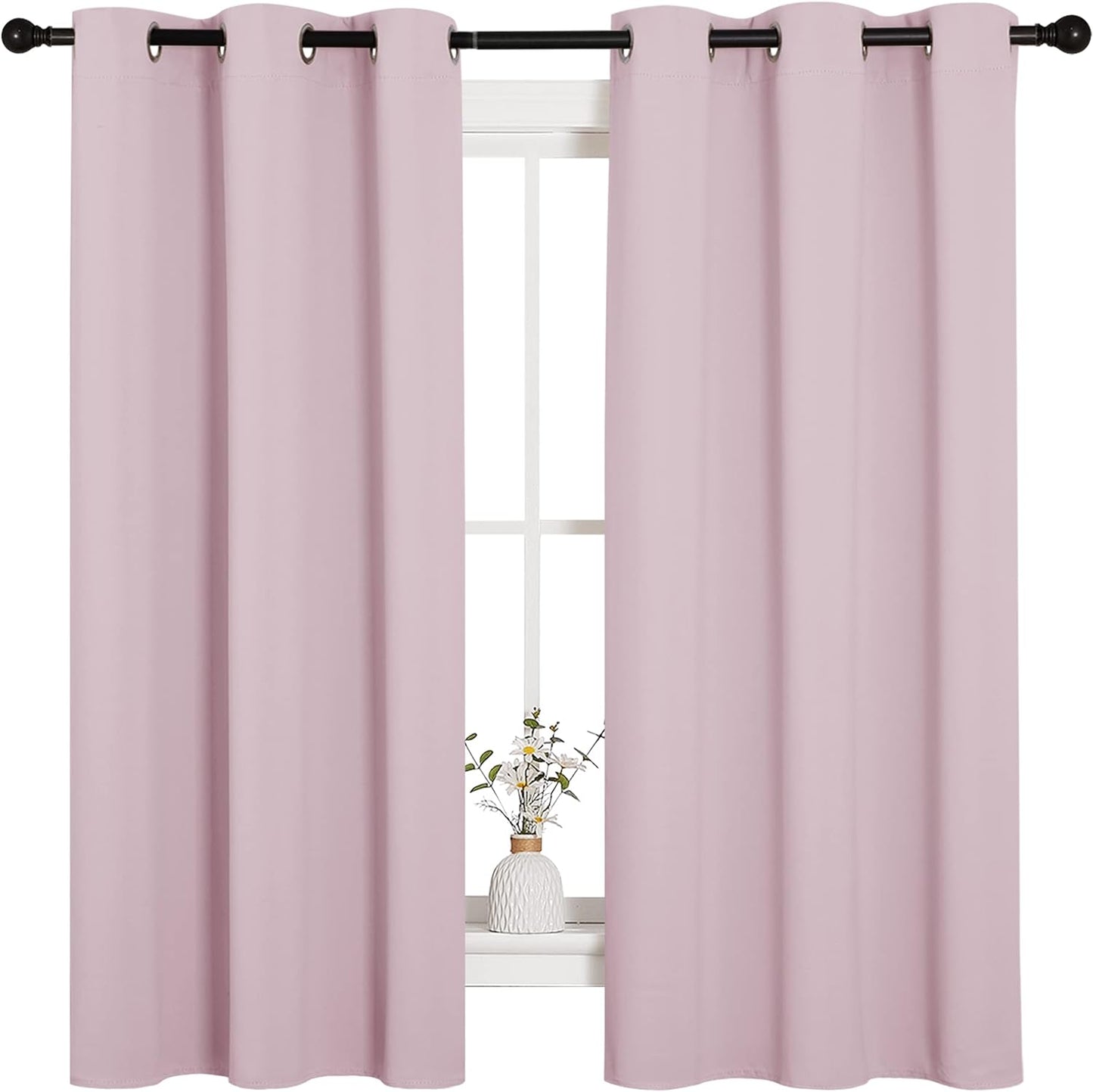 NICETOWN Halloween Pitch Black Solid Thermal Insulated Grommet Blackout Curtains/Drapes for Bedroom Window (2 Panels, 42 inches Wide by 63 inches Long, Black) - Colors B