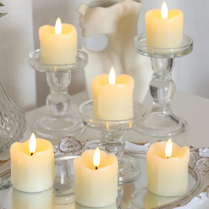Lezonic Flameless Votive Candles Battery Operated with Remote and Timer, Pack of 6 (D:2" X H:3") LED Ivory White Long Lasting Flickering Wax Candles with Realistic 3D Flame
