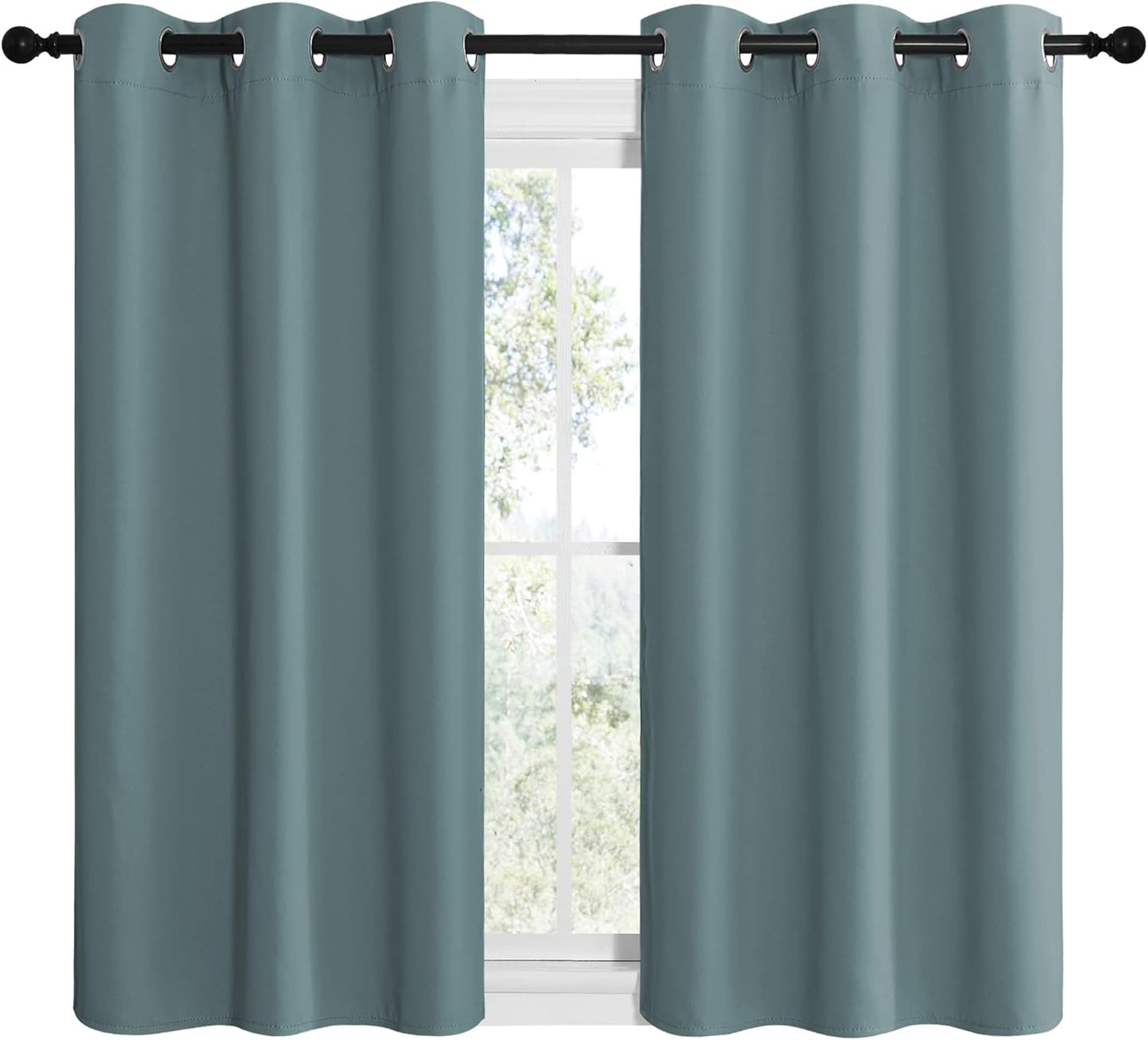 NICETOWN Halloween Pitch Black Solid Thermal Insulated Grommet Blackout Curtains/Drapes for Bedroom Window (2 Panels, 42 inches Wide by 63 inches Long, Black) - Colors C