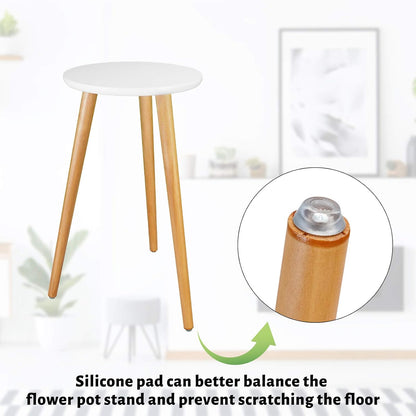 Uneedem Wood Mid Century Plant Stand for Indoor Plants, Modern Table, Tall Holder for Flower Pots, Small Round Side/End Table(A2 White, High: 16.5")