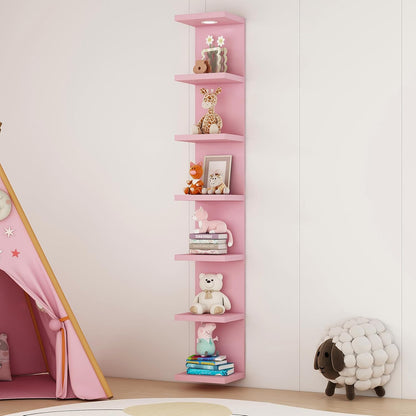 LitaEther Versatile 7 Tier Wall Shelf Unit,White Lack Wall Shelf,Display Floating Shelf with LED Remote Control Light