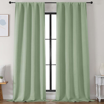 Simplebrand Ava Sage Green Blackout Curtains for Bedroom 63 Inch Length 2 Panels Set, Solid Thermal Insulated Energy Saving Rod Pocket Window Treatment Curtains Blackout Drapes, W40 x L63 Inch, Sage - Colors C