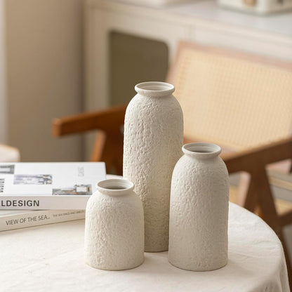 10.4 inches Tall Decorative Ceramic Vase Set, 3 Pieces, Nordic Modern Boho Style, White, Modern Farmhouse for Home Decor (Coffee Mix)