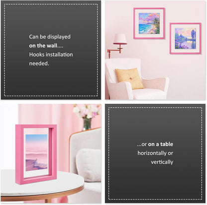MUYE 11x14 Floating Frame Set of 2,Double Glass Rustic Frame,Display Any Size Photo up to 11x14,Wall Mount or Tabletop Standing,Natural