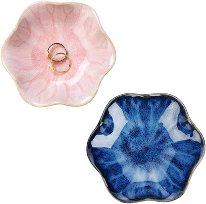 JAMEND CLXP Lotus Leaf Shape Decorative Ring Tray, Small Key Bowl, Ceramic Trinket Tray Jewelry Dish Organizing Necklace Earrings, Home Decoration for Mom Best Friend Sister, Pink.