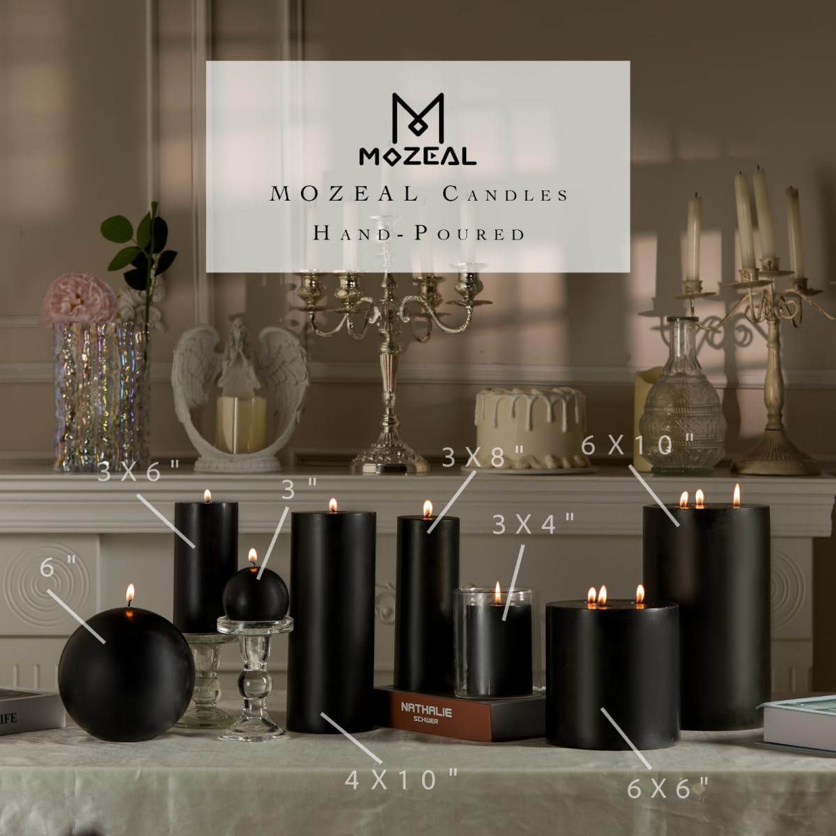 MOZEAL 3" x 4" Hand-Poured Unscented Candle,Dripless Pillar Candle Set of 3,Long Clean Burning,Approx 72 Hours Burn Time,Rustic Country Style,Wedding,Dinner,Christmas and Home Decor,White
