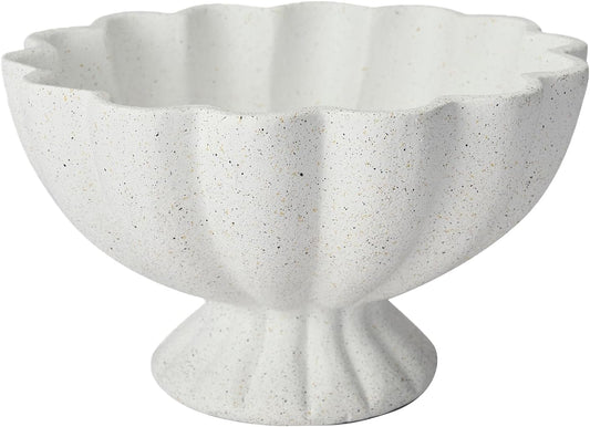 Pedestal Decorative Bowl Home Decor - Morden Handicraft Decorative Fruit Bowl for Kitchen Counter, Chic Ruffle Bowl Centerpiece Decor for Dining Table Coffee Table (Spotted White)