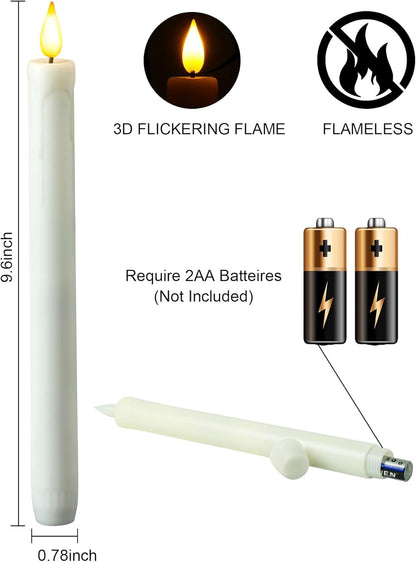 Homemory 2/3/6 Pack Flameless Taper Candles, No Remote, Realistic Flickering Battery Operated Candlesticks, Ivory LED Plastic Candle Safe for Weddings, Table Decor, Christmas, and Halloween(Set of 2)