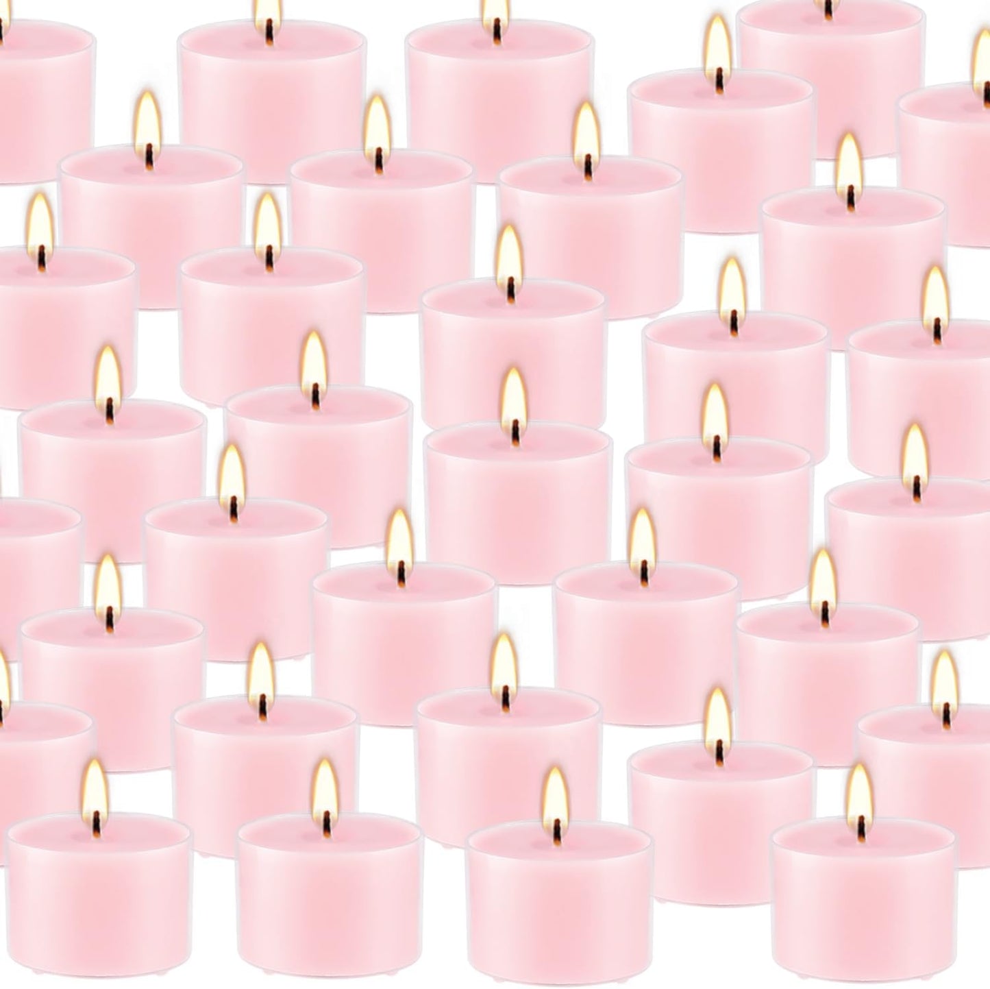 Rose Scented Candle Tealight Candles in Clear Cup, 8 Hours Consistent Smkless Clean Burning, Great for Valentine's Day Holiday, Wedding, Spa, Emergency and Home Decoration（Pink，50 Pack）