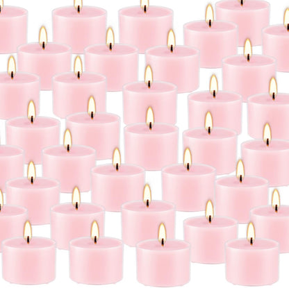 Rose Scented Candle Tealight Candles in Clear Cup, 8 Hours Consistent Smkless Clean Burning, Great for Valentine's Day Holiday, Wedding, Spa, Emergency and Home Decoration（Pink，50 Pack）