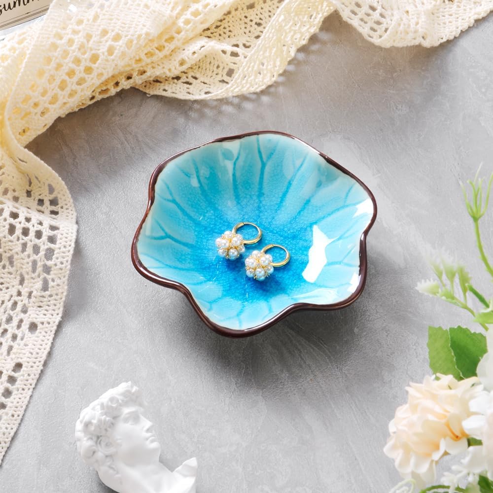 JAMEND CLXP Lotus Leaf Shape Decorative Ring Tray, Small Key Bowl, Ceramic Trinket Tray Jewelry Dish Organizing Necklace Earrings, Home Decoration for Mom Best Friend Sister, Pink.
