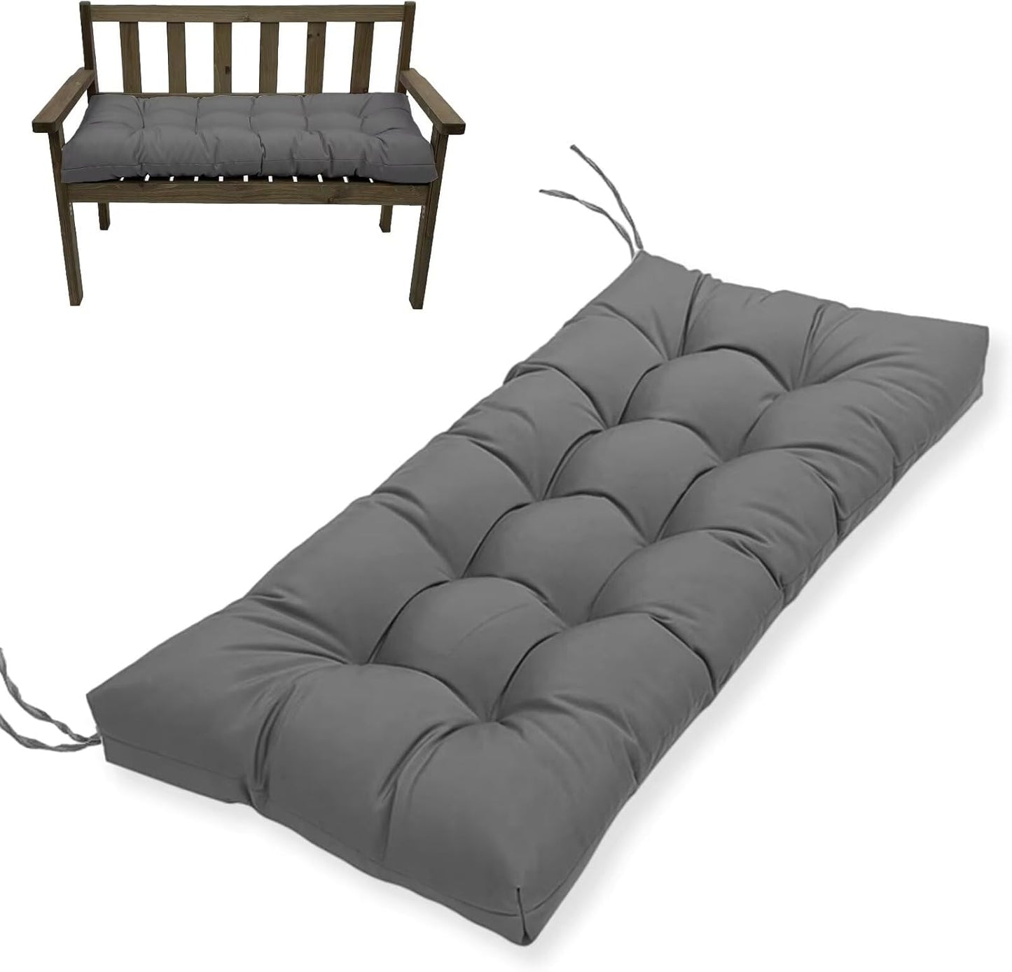 MTMR Outdoor Bench Cushion-44X19 Water-Repellent Tufted Porch Swing Cushions with High Elasticity PP Cotton and Ties Fade-Resistant Patio Outdoor Chair Cushion for Bench Furniture, Indoor Seat Cushion