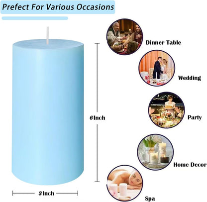 2 Pack 3x6 Inch Sage Green Unscented Pillar Candles - 70 Hour Long Burning Dripless Smokeless Candles for Home Decor Weddings Festivals Spa Meditation