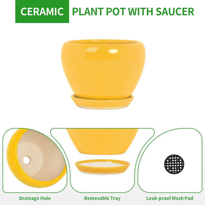 Deep Dream 6 Inch Plant Pots- Ceramic Planter Pot with Drainage Hole and Saucer, Round Flower Pot for Indoor Outdoor Succulent, Snake Plants and Cactus, Blue