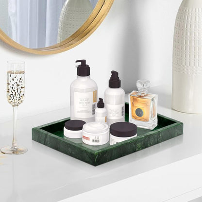 Marble Bathroom Tray,Pure Natural Vanity Tray,Marble Tray for Kitchen Counter Non-Ceramic/Non-Resin,Stone Trays 12 x 8 inch Cyan Green