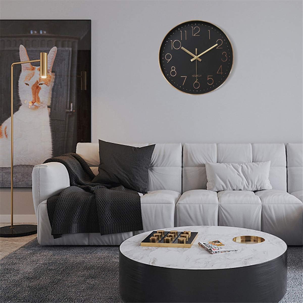 HZDHCLH Wall Clocks Battery Operated,12 inch Silent Non Ticking Modern Wall Clock for Living Room Bedroom Kitchen Office Classroom Decor (Olive Green and Gold)