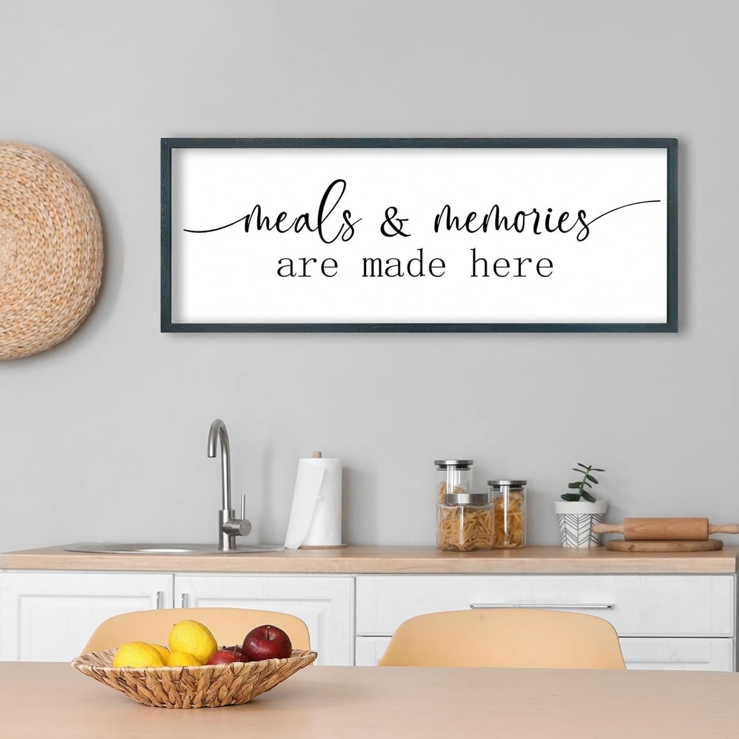 FZMHASLWW Gather Sign Wall Decor 32"×12" Large Wooden Framed for Dining Room Simple Home Kitchen Hanging Art (Wood)