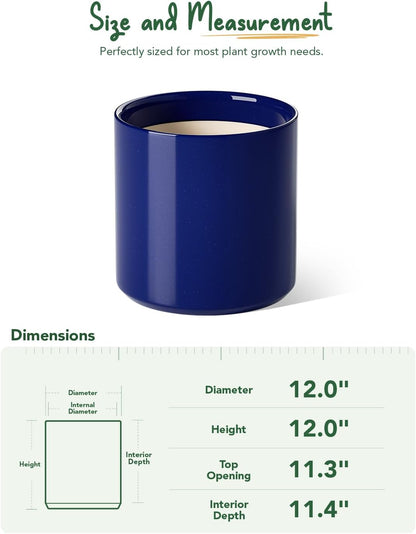 LE TAUCI 12 Inch Pot for Plants, Ceramic Planters for Indoor Plants, Mid-Century Modern Cylinder Flower Pots with Drainage Hole, Fits Fiddle Leaf Fig & Monstera, Home Decor, White