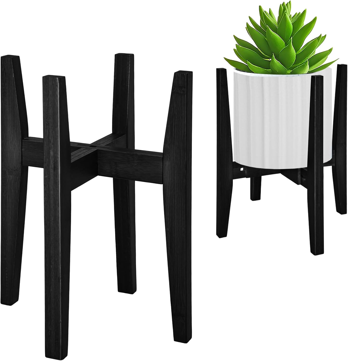 Rnined Adjustable Plant Stand Indoor,Bamboo Mid Century Modern Plants Stands, Stable Plant Holder,Fit 8 9 10 11 12 inch Pots (Pot & Plant Not Included)