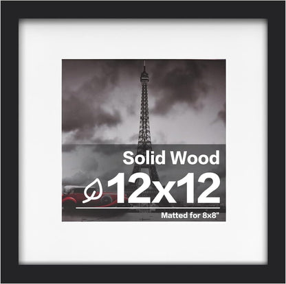 Egofine 12x16 Picture Frame Black, Covered by Plexiglass Made of Solid Wood, Display Pictures 9x12 and 11x14 with Mat or 12x16 Without Mat, for Wall Mounting Photo Frame - Colors B