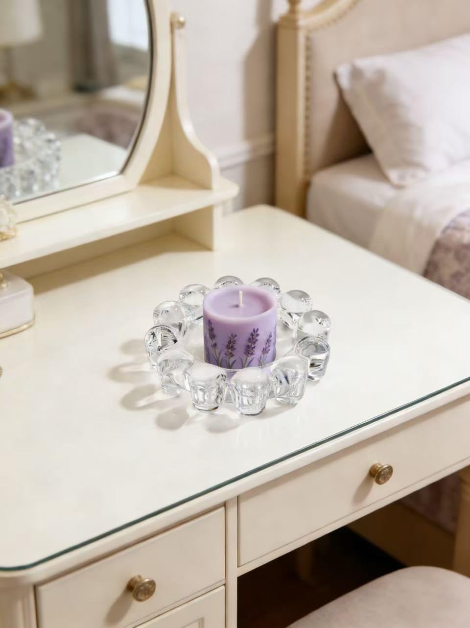 khtumeware Chic Smoky Bubble Glass Candle Dish – Modern Clear Glass Candle Holder for Tealights & Diffusers, Decorative Tray for Home & Tabletop Decor（1 Pack）