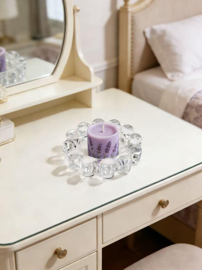 khtumeware Chic Smoky Bubble Glass Candle Dish – Modern Clear Glass Candle Holder for Tealights & Diffusers, Decorative Tray for Home & Tabletop Decor（1 Pack）