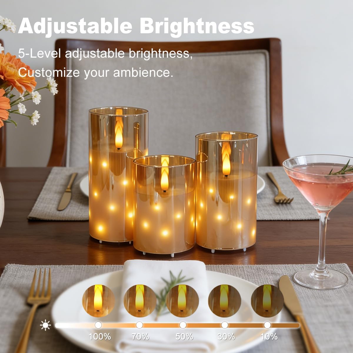 Rechargeable Flameless Glass Pillar Candles–Gifts for Women,–Set of 3, Realistic Flickering LED Light,Remote & Timer, Ideal for Living Room, Bedroom & Festival Wedding Home Party Decor