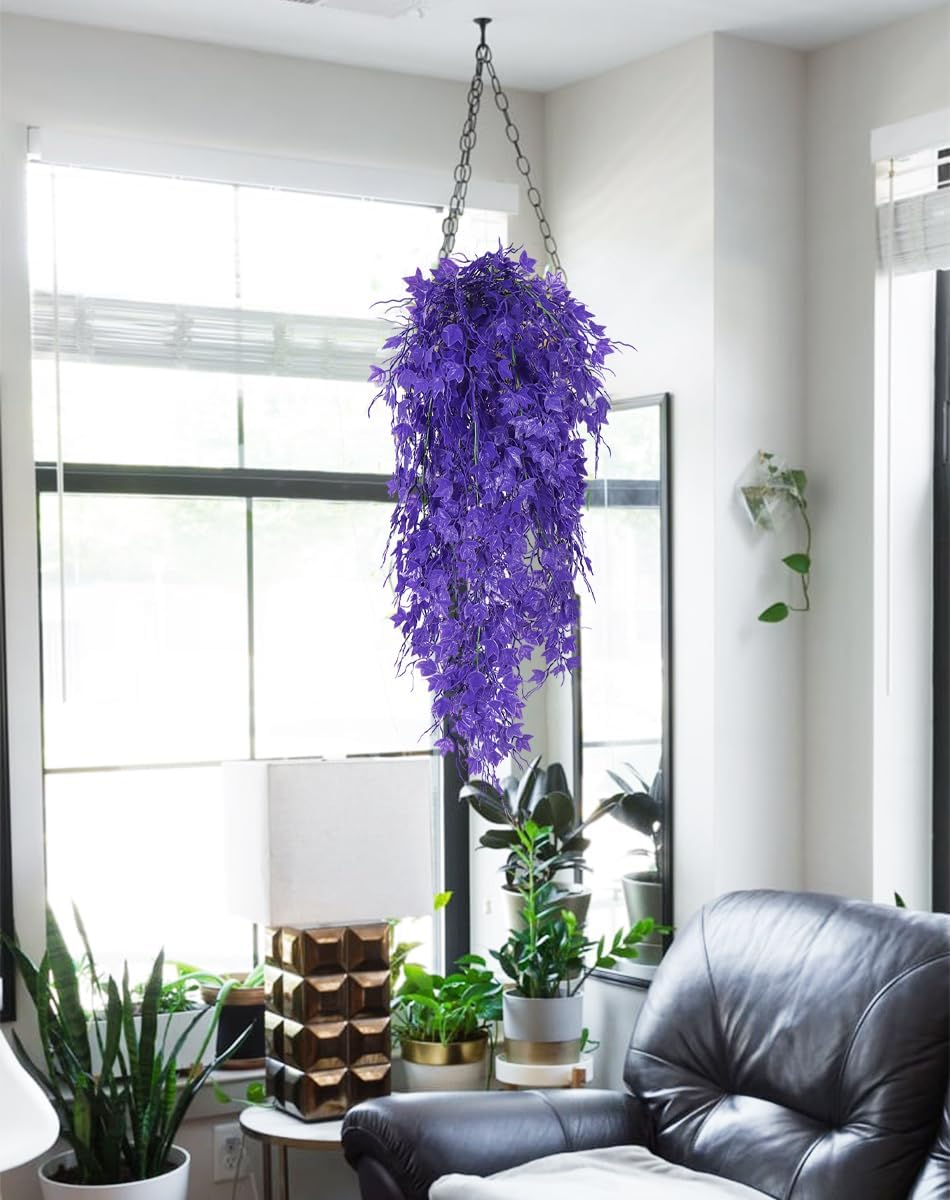 RECUTMS Artificial Hanging Plants Fake Hanging Plant Faux Eucalyptus Leaf Greenery Vine Outdoor UV Resistant Plastic Plants Home Garden Wedding Party Indoor Outdoor Decorations(White)