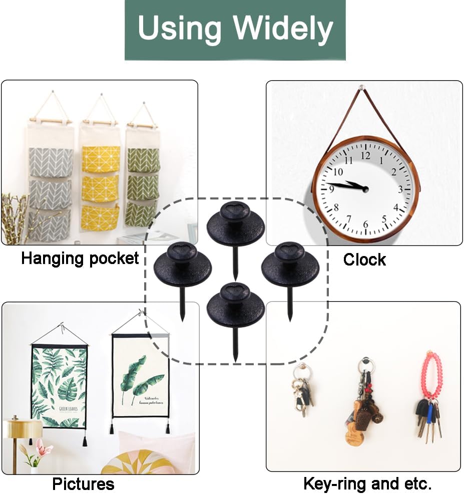 50 PCS Push Pins Picture Hangers Wall Hooks, Double Headed Thumb Tacks for Wall Hangings, Renter Friendly Decor Small Picture Frame Hangers for Drywall Cork Board Home Office Photo Decorations(Black)