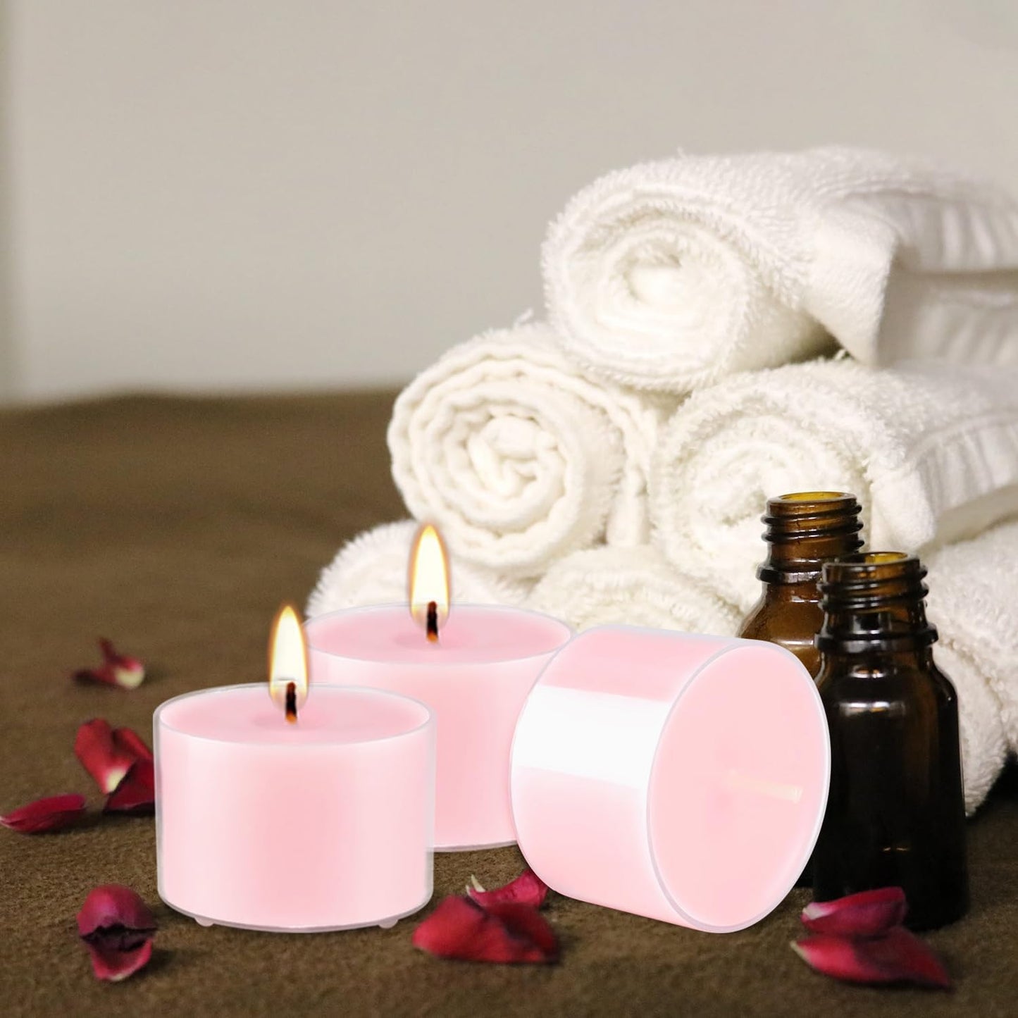Rose Scented Candle Tealight Candles in Clear Cup, 8 Hours Consistent Smkless Clean Burning, Great for Valentine's Day Holiday, Wedding, Spa, Emergency and Home Decoration（Pink，50 Pack）