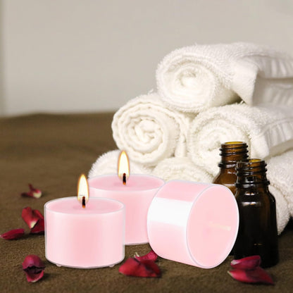 Rose Scented Candle Tealight Candles in Clear Cup, 8 Hours Consistent Smkless Clean Burning, Great for Valentine's Day Holiday, Wedding, Spa, Emergency and Home Decoration（Pink，50 Pack）