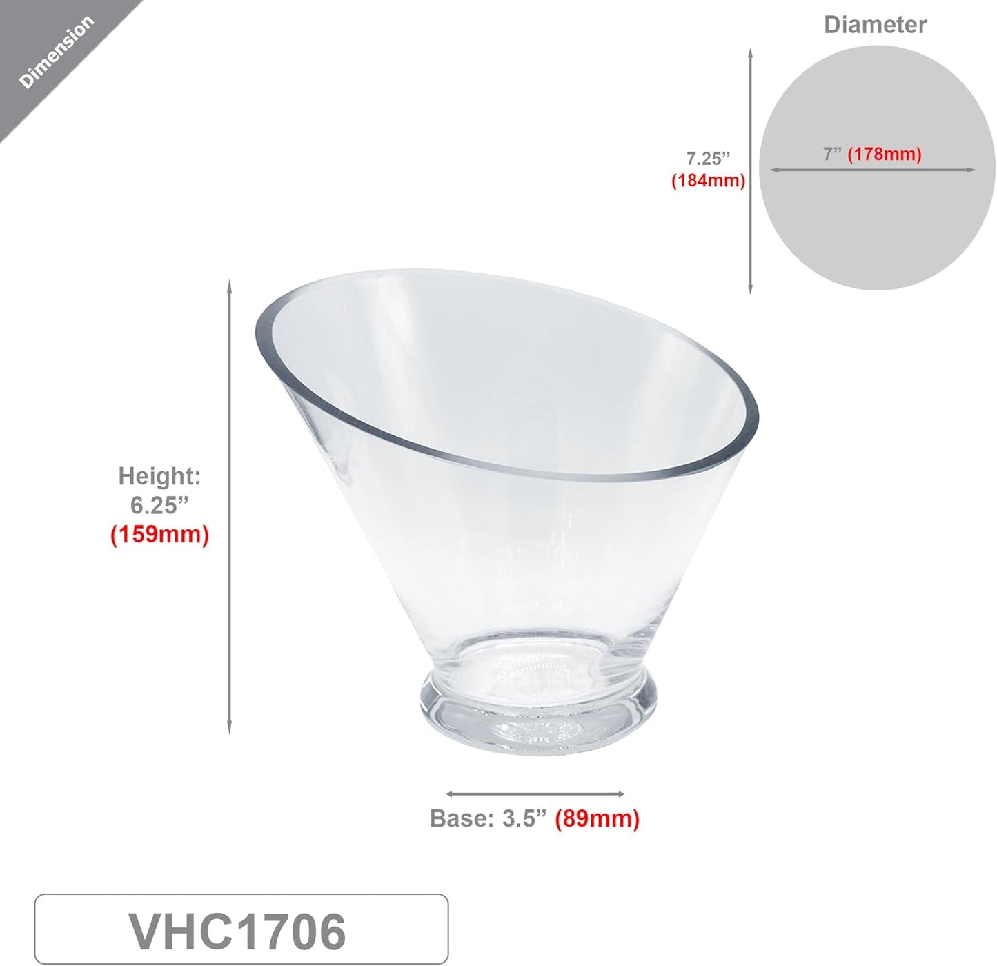 WGVI Clear Slant Cut Bowl Glass Vase, Glass Terrarium, Candy Dish, Glassware, Slant Open: 7". Height: 6" x 2.7". Base: 4" (1 Piece)