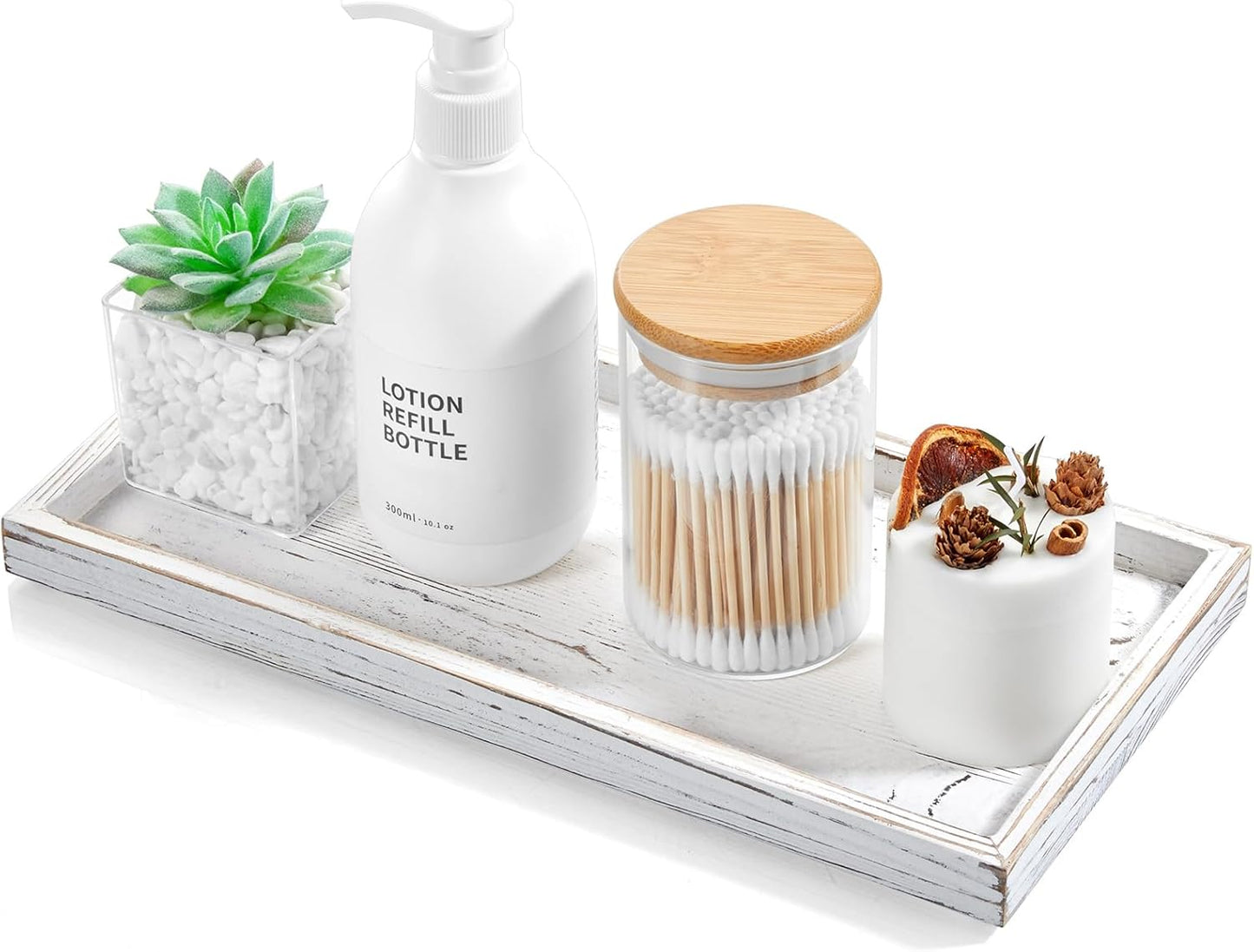 ALELION 11.7" Bathroom Vanity Tray for Counter - Acacia Wood Decorative Tray for Toilet Tank Makeup Perfume Jewelry Catchall Coffee Table - Wooden Kitchen Countertop Organizer for Soap Dispenser