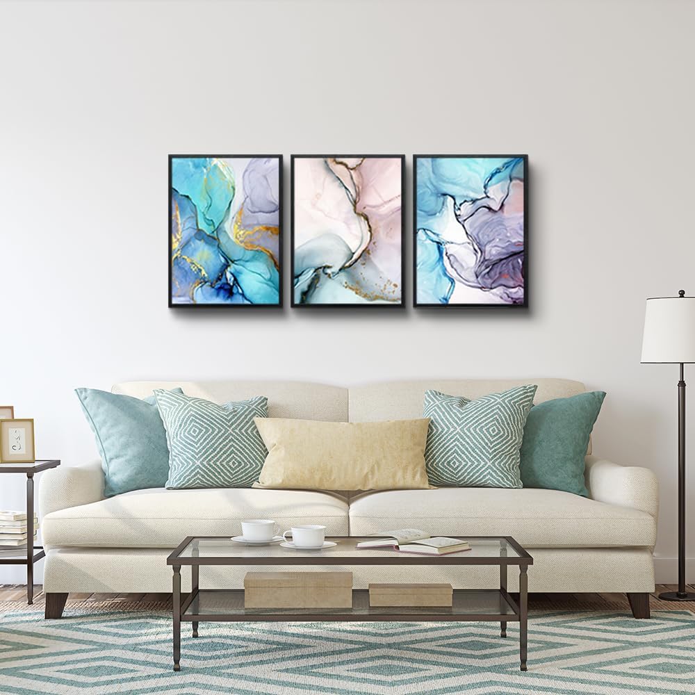 MHARTK66 Wall Art for Bedroom Wall Decor for Living Room Office Decor Abstract Mountain Aurora Landscape Painting 3 Piece Scenic Framed Canvas Art Prints Ready to Hang Kitchen Wall Pictures Home Decor